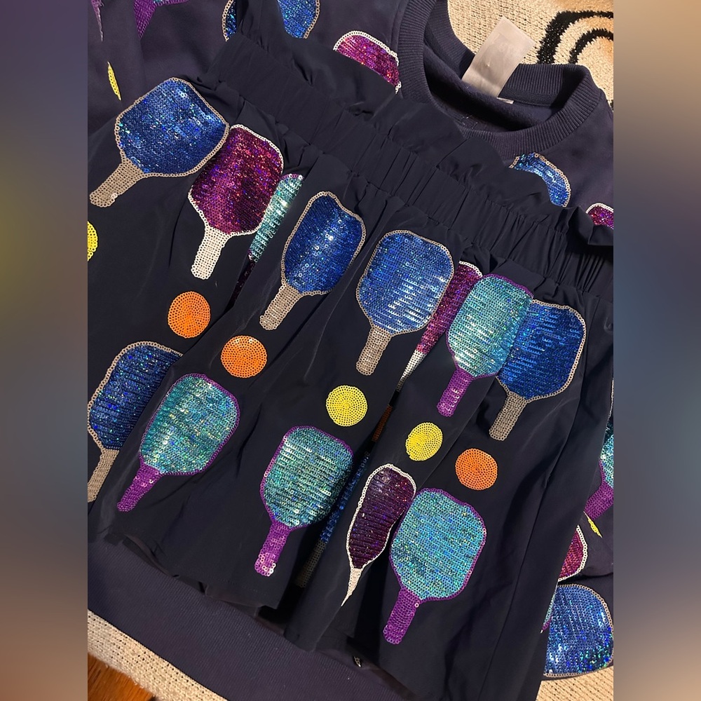 QUEEN OF SPARKLES SET  Sequin Paddle Sweater - Navy and Multicolor